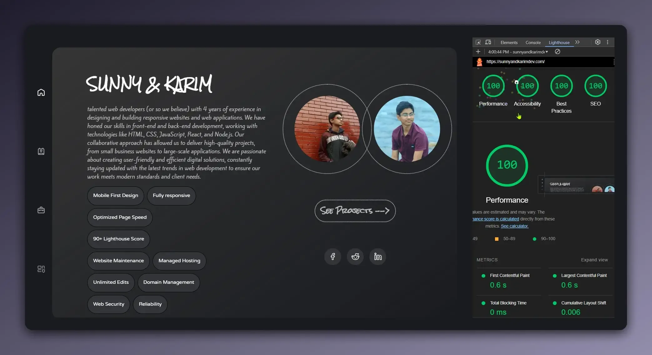 Sunny & Karim Web Designs Website Performance